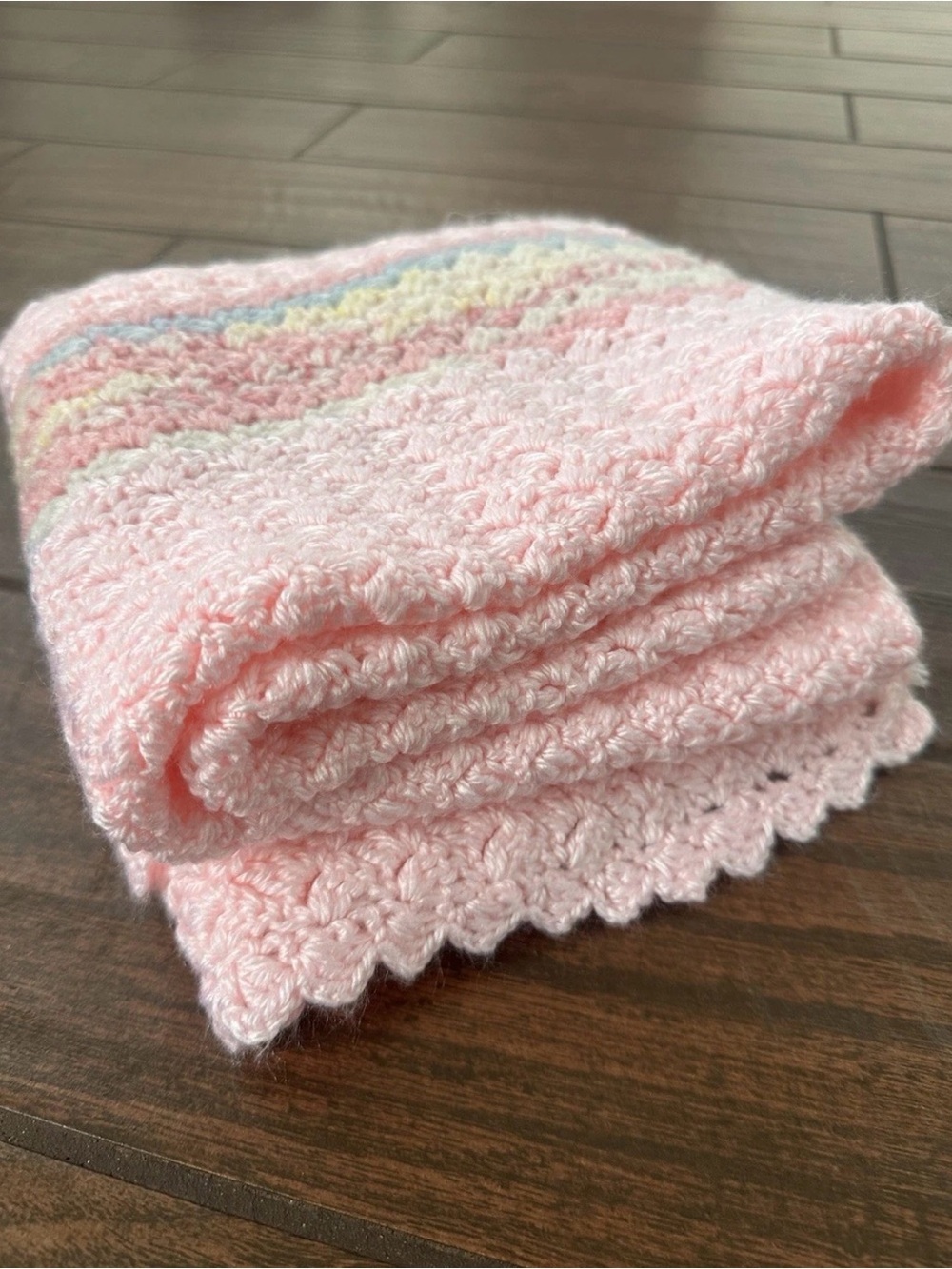 Cozy Pastel Pink Crochet Baby Throw - Soft Knit Blanket